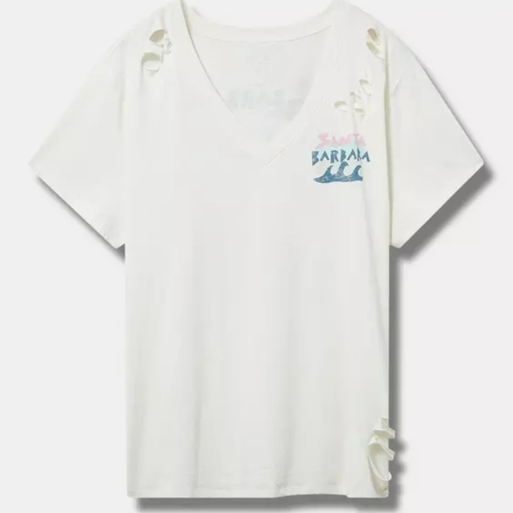 NWT Torrid Santa Barbara Relax Fit Heritage Jersey Distressed Tee - Picture 5 of 5